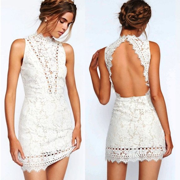 Free People Dresses & Skirts - Bridal Cherie Floral Lace Halter Mini Dress with Open Back NWT SMALL